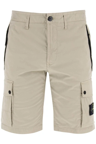 Stone Island Stretch Twill Cargo Bermuda Shorts With In Beige,neutro