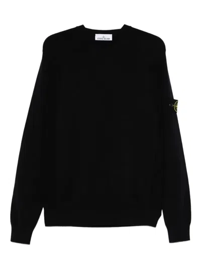 Stone Island Stretch Wool Crewneck Sweater With Reverse Stitch Details Clothing In Black