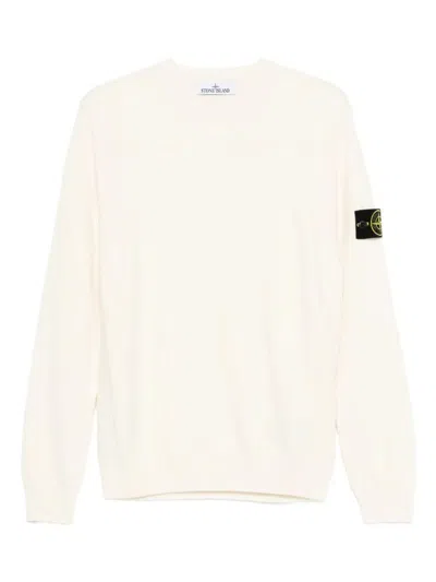 Stone Island Stretch Wool Crewneck Sweater With Reverse Stitch Details Clothing In White