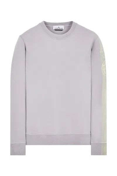 Stone Island Striped Five Logo Sweatshirt In White