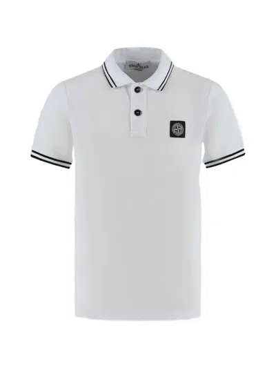 Stone Island Kids' Striped Patch Polo Shirt In White