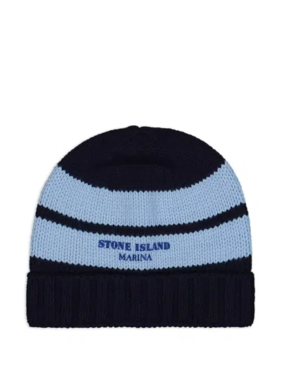 Stone Island Striped-pattern Beanie In Black