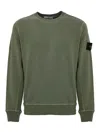 Stone Island Green Crewneck Sweatshirt With Logo Patch On The Sleeve In Cotton Man In Green
