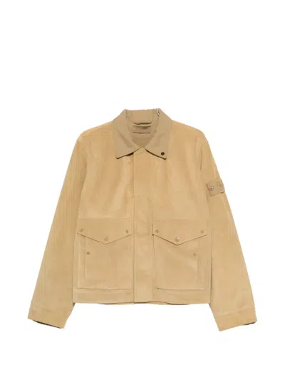 Stone Island Suede Jacket In Brown