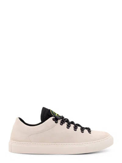 Stone Island Suede Sneakers With Iconic Logo Tag In White
