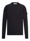 Stone Island Long Sleeve Ribbed Cuff Crew Neck Sweater In Black