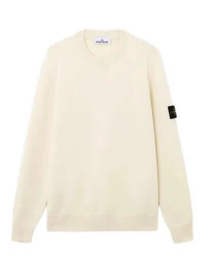 Stone Island Ivory Ribbed Knit Sweater With Crew Neckline In Multi