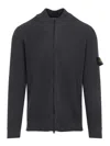 Stone Island Ribbed Zip-up Sweater With High Collar In Gray