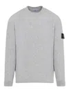 Stone Island Men Grey Ribbed Knit Crewneck Sweater With Logo Patch On The Sleeve In Wool Man In Gray