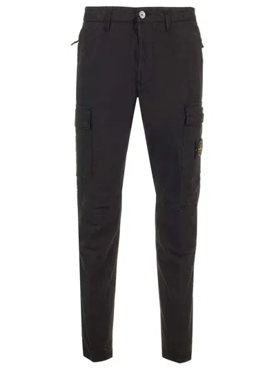 Stone Island Supima Cotton Cargo Trousers In Black