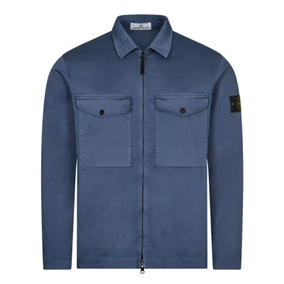 Stone Island Blue Organic Stretch Cotton Overshirt