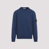 Stone Island Crew Neck Wool Blend Sweater With Distinctive Patch Detail In Blue