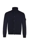 Stone Island High Neck Wool Cardigan In Black
