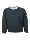 Stone Island Long-sleeved Crewneck Sweatshirt In Stretch Cotton With Badge On The Left Sleeve In Black