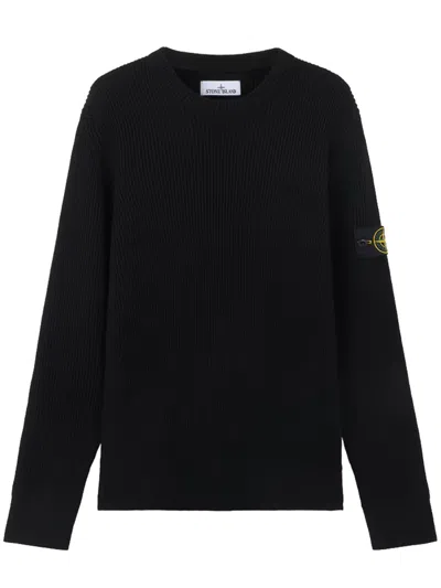 Stone Island Classic Crew Neck Wool Blend Sweater In Black