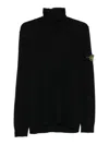 Stone Island Ribbed Wool Turtleneck Sweater Clothing In Black
