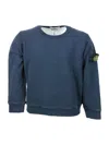 Stone Island Long-sleeved Crewneck Sweatshirt In Stretch Cotton With Badge On The Left Sleeve In Blu