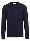 Stone Island Lightweight Wool Crew Neck Sweater With Raglan Sleeves In Blue