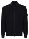 Stone Island Textured Knit Black Sweater With High Collar In Blue
