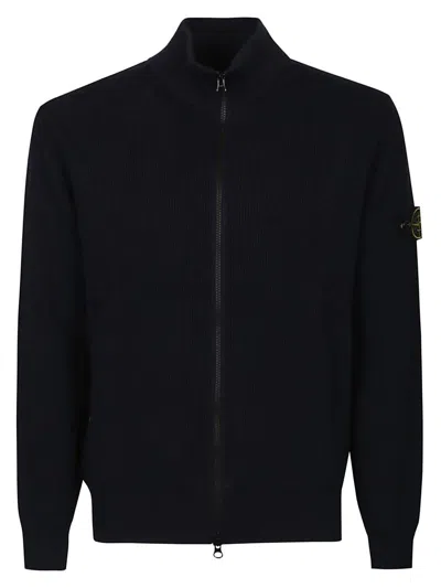 Stone Island Textured Knit Black Sweater With High Collar