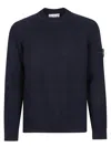 Stone Island Long Sleeve Crew Neck Knit Sweater In Blue