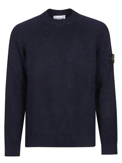 Stone Island Long Sleeve Crew Neck Knit Sweater In Blue