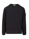 Stone Island Organic Cotton Crew Neck Sweater With English Ribs Knitwear Blue In Black