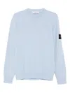 Stone Island Lambswool Sweater With Ribbed Cuffs And Hem In Blue