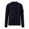 Stone Island Crew-neck Wool Blend Sweater With Logo Patch In Blue