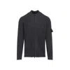 Stone Island Ribbed Zip-up Sweater With High Collar In Gray