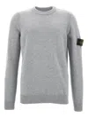 Stone Island Lightweight Wool Crew Neck Sweater With Raglan Sleeves Clothing In Gray