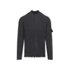 Stone Island Ribbed Zip-up Sweater With High Collar In Gray