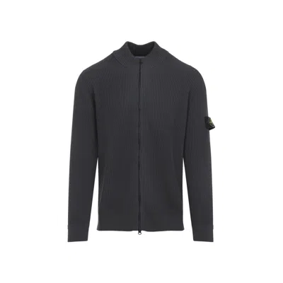 Stone Island Textured Ribbed Knit Sweater Design In Gray
