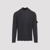 Stone Island Ribbed Zip-up Sweater With High Collar In Gray
