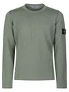 Stone Island Green Crewneck Sweatshirt With Logo Patch On The Sleeve In Cotton Man In Green