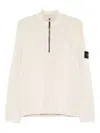 Stone Island White Sweater With Logo Patch On The Sleeve And Front Half Zip Closure In Wool Stretch Man In White