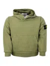 Stone Island Rocky Hooded Sweatshirt With Long Sleeves In Stretch Cotton With Badge On The Left Sleeve In Military