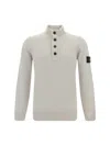 Stone Island Buttoned High Neck Jumper In Melange Powder