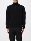 Stone Island High Collar Pullover With Buttoned Placket And Logo Patch In Black