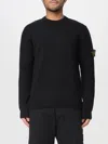 Stone Island Crew Neck Wool Sweater With Reverse Stitch Details In Black