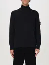 Stone Island Black Sweater With High Neck And Patch Logo On The Sleeve In Wool In Schwarz