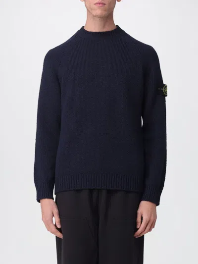 Stone Island Lambswool Regular-fit. Maglione Girocollo In Lana Dagnello Con Impunture Sul Giromanica. Finezza 7. In Blue