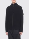 Stone Island Textured Knit Wool Cardigan In Black