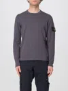 Stone Island Round-neck Sweatshirt With Ribbed Cuffs And Logo Detail In Grey