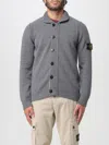 Stone Island Knit Button-up Jumper In Lamb Wool And Nylon Blend In Gray