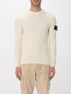Stone Island High Neck White Sweater With Ribbed Texture And Unique Patch In White
