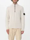 Stone Island White Sweater With Logo Patch On The Sleeve And Front Half Zip Closure In Wool Stretch Man In White