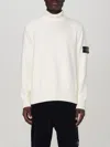 Stone Island White Winter Cotton Turtleneck Sweater In Yellow Cream