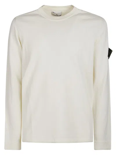 Stone Island Crewneck Knit In Soft Organic Cotton With Micro Stitching In Beige