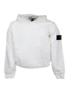 Stone Island Cotton Sweatshirt With Hood, Kangaroo Pockets And Logo On The Sleeve In White